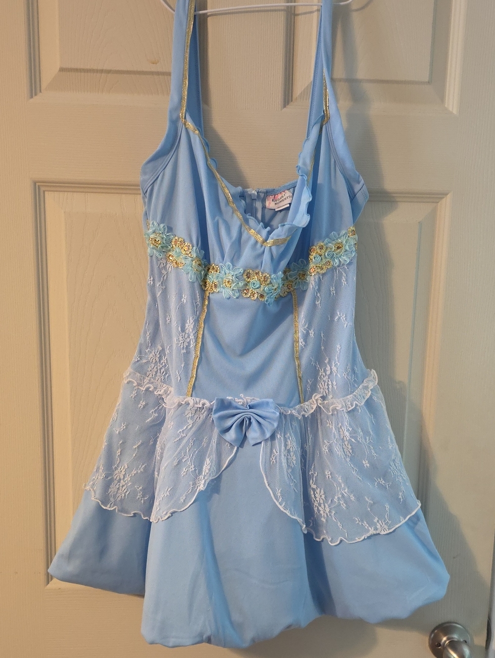 Light Blue Floral Lace Trim Women's cinderella Halloween /dressup